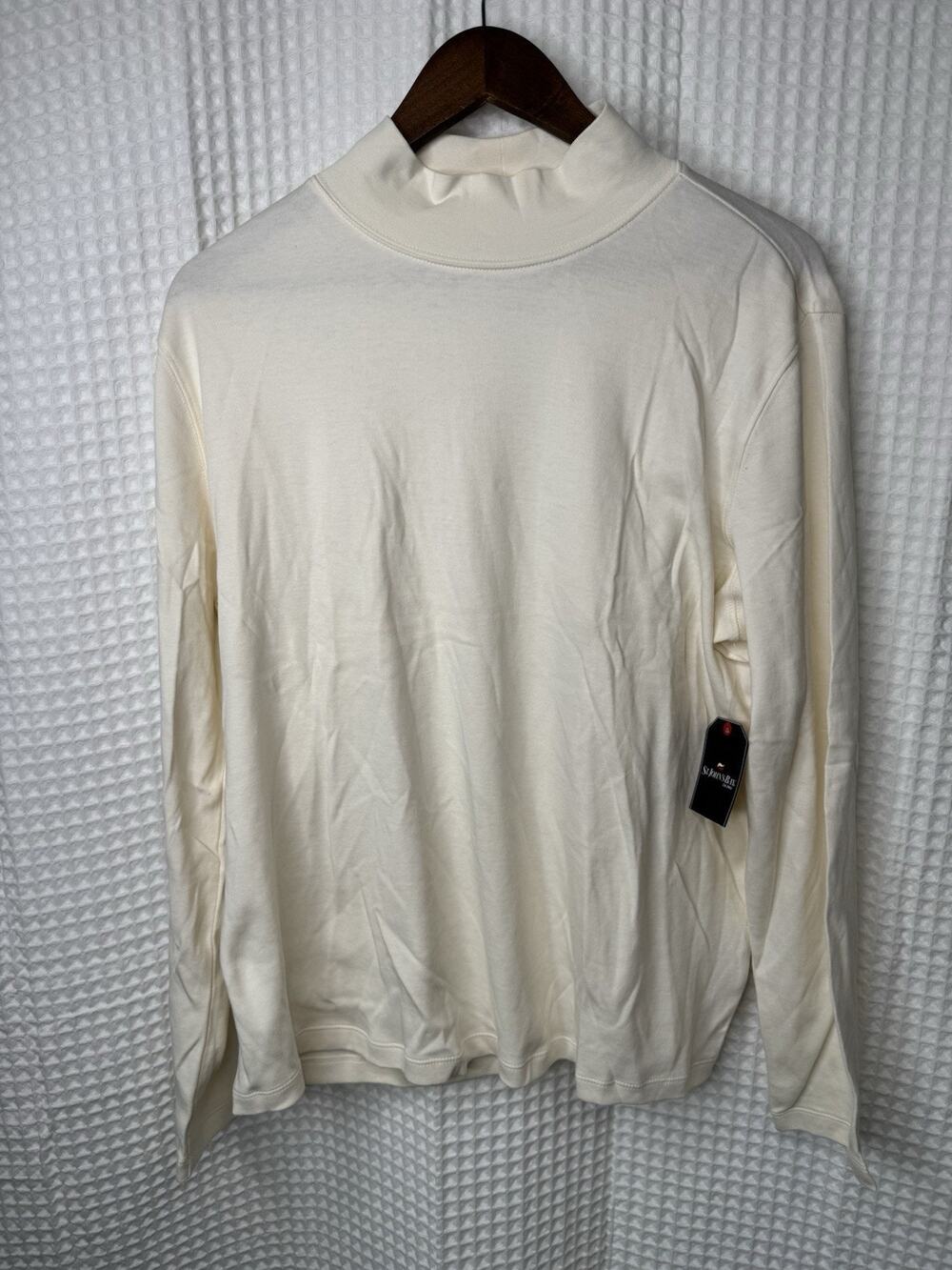 St. John’s Bay Women’s XL Ivory Mock Neck Long Sleeve 100% Cotton Top NWT